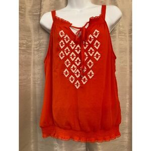 White House Black Market Orange Sleeveless Top Embroidered Blouse